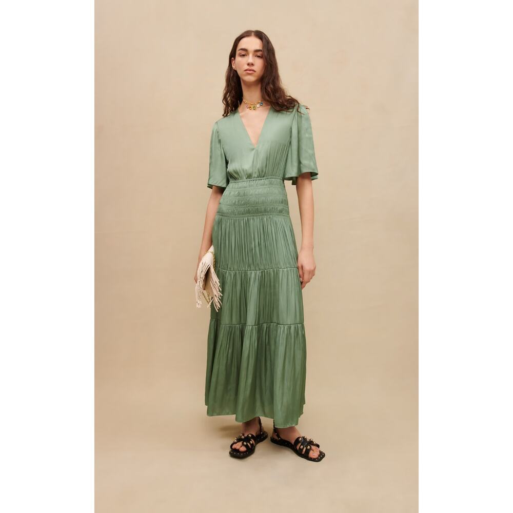 Maje rome shirred waist dress in Green Size 40
